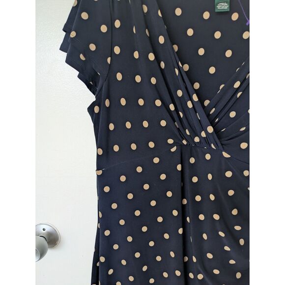 Lauren by Ralph Lauren Polka Dot Midi Wrap Dress w/ Flutter Sleeves Sz 16 - Picture 4 of 9